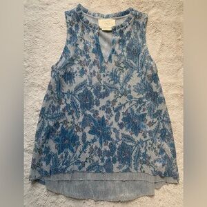 Anthropologie Blue Floral Print Sleeveless Tank
